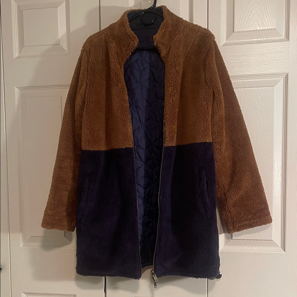 Carve Design Brown and Navy Reversible Teddy Jacket